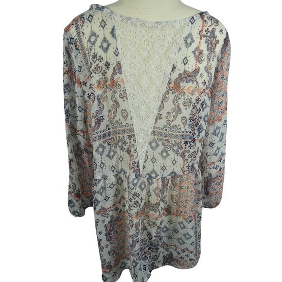 Arizona Jeans Co. Women's Sheer XL Blouse Lace Boho Peasant Western - Picture 3 of 5